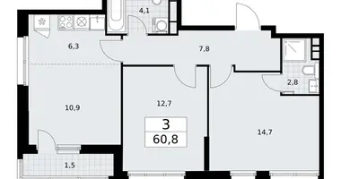3 room apartment in Vnukovo, Russia
