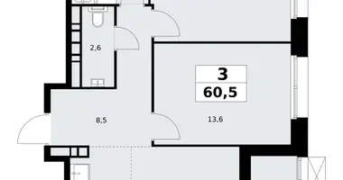 Apartamento 3 habitaciones en Kommunarka, Rusia