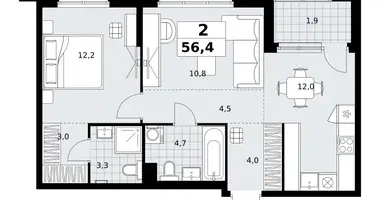 Wohnung 2 zimmer in Kommunarka, Russland