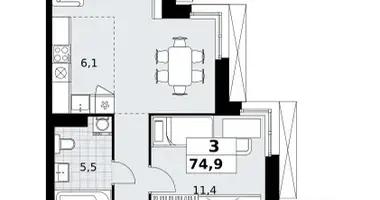 Квартира 3 комнаты в район Коммунарка, Россия