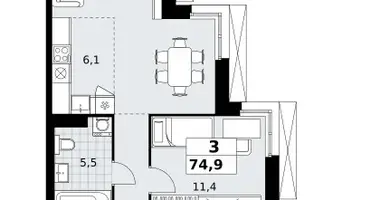 Apartamento 3 habitaciones en Kommunarka, Rusia
