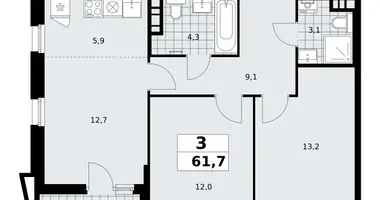 Apartamento 3 habitaciones en poselenie Sosenskoe, Rusia