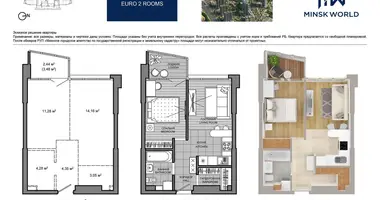 Apartamento 2 habitaciones en Minsk, Bielorrusia