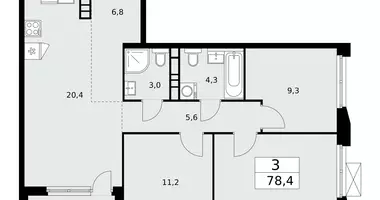 Apartamento 3 habitaciones en poselenie Sosenskoe, Rusia