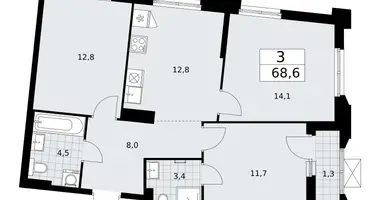 Apartamento 3 habitaciones en Troitsk, Rusia