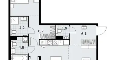 3 room apartment in Kommunarka, Russia