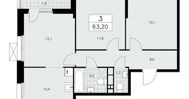 Apartamento 3 habitaciones en poselenie Sosenskoe, Rusia