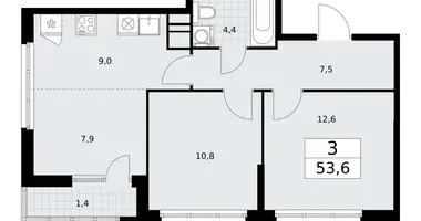 3 room apartment in Vnukovo, Russia