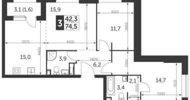 Apartamento 3 habitaciones en North-Eastern Administrative Okrug, Rusia