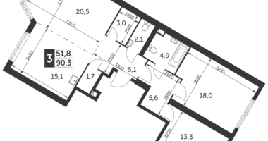 Apartamento 3 habitaciones en Konkovo District, Rusia