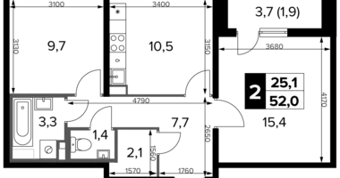 Apartamento 2 habitaciones en Potapovo, Rusia