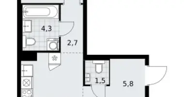 Apartamento 2 habitaciones en Troitsk, Rusia