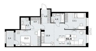 3 room apartment in Kommunarka, Russia
