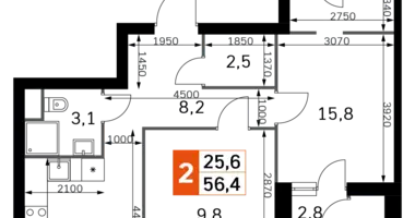 Apartamento 2 habitaciones en Moscú, Rusia