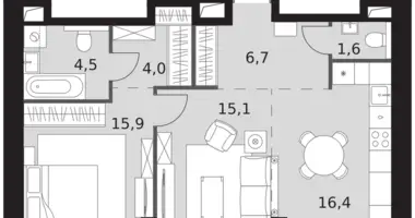 Mieszkanie 2 pokoi w Konkovo District, Rosja