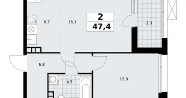 Apartamento 2 habitaciones en poselenie Sosenskoe, Rusia