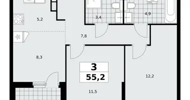 Apartamento 3 habitaciones en Moscú, Rusia