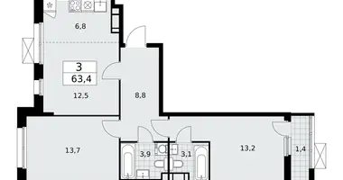 3 room apartment in Moscow, Russia