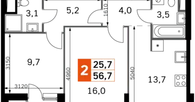 Appartement 2 chambres dans Moscou, Fédération de Russie