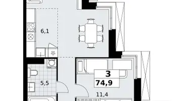 Apartamento 3 habitaciones en Kommunarka, Rusia