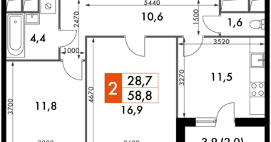 Apartamento 2 habitaciones en Razvilka, Rusia