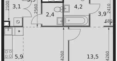 2 room apartment in Moscow, Russia