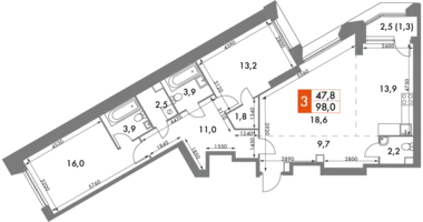 Apartamento 3 habitaciones en Konkovo District, Rusia