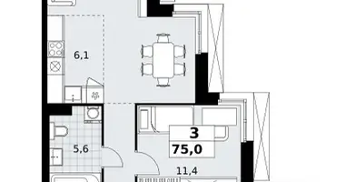 Wohnung 3 zimmer in Kommunarka, Russland
