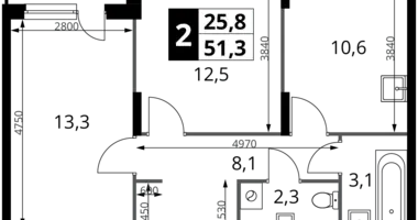 Apartamento 2 habitaciones en Potapovo, Rusia