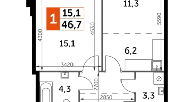 Квартира 2 комнаты в Москва, Россия