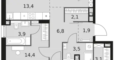 Apartamento 3 habitaciones en Moscú, Rusia