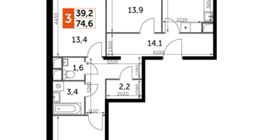 Apartamento 3 habitaciones en Razvilka, Rusia