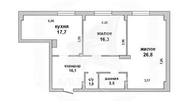 Apartamento 2 habitaciones en Pruzhany, Bielorrusia