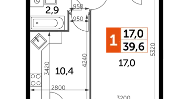 Квартира 1 комната в Veshki, Россия