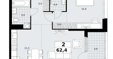 Apartamento 2 habitaciones en Kommunarka, Rusia