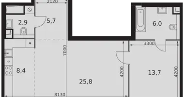 Apartamento 2 habitaciones en Moscú, Rusia