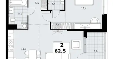 Wohnung 2 zimmer in Kommunarka, Russland