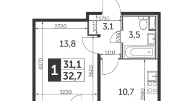 Apartamento 1 habitación en Moscú, Rusia