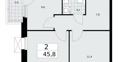 Apartamento 2 habitaciones en Moscú, Rusia