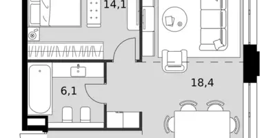 2 room apartment in North-Western Administrative Okrug, Russia