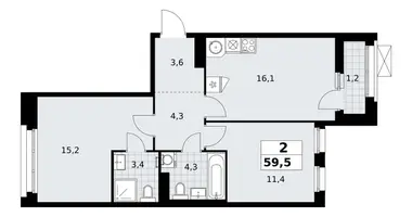 2 room apartment in Kommunarka, Russia