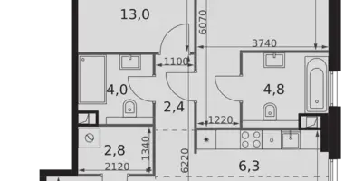 Apartamento 2 habitaciones en North-Western Administrative Okrug, Rusia