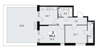 Apartamento 2 habitaciones en poselenie Sosenskoe, Rusia