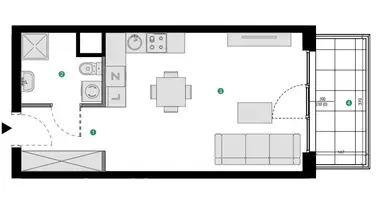 1 room apartment in Gdansk, Poland