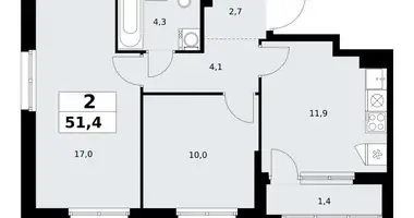 Wohnung 2 zimmer in Kommunarka, Russland
