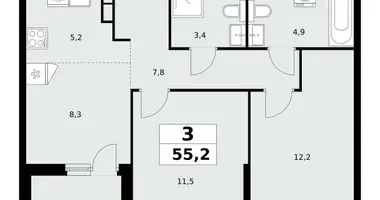 Apartamento 3 habitaciones en Moscú, Rusia