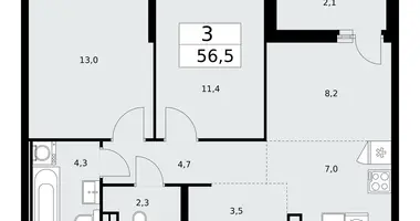 Apartamento 3 habitaciones en Moscú, Rusia