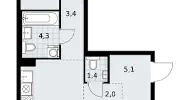 2 room apartment in Troitsk, Russia