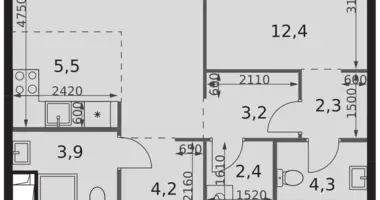 Apartamento 2 habitaciones en Moscú, Rusia