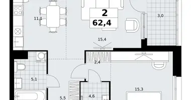 2 room apartment in Kommunarka, Russia